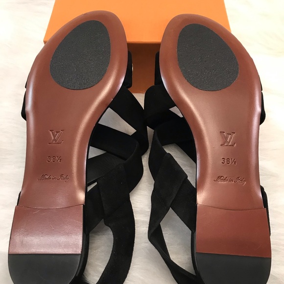 LOUIS VUITTON Golden Hour Suede Flat Sandals Black - Picture 3 of 8